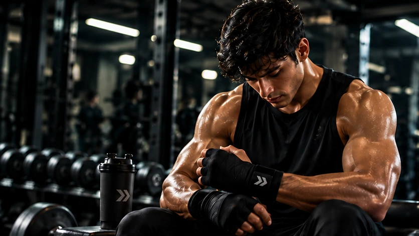 Focused athlete preparing for a gym session